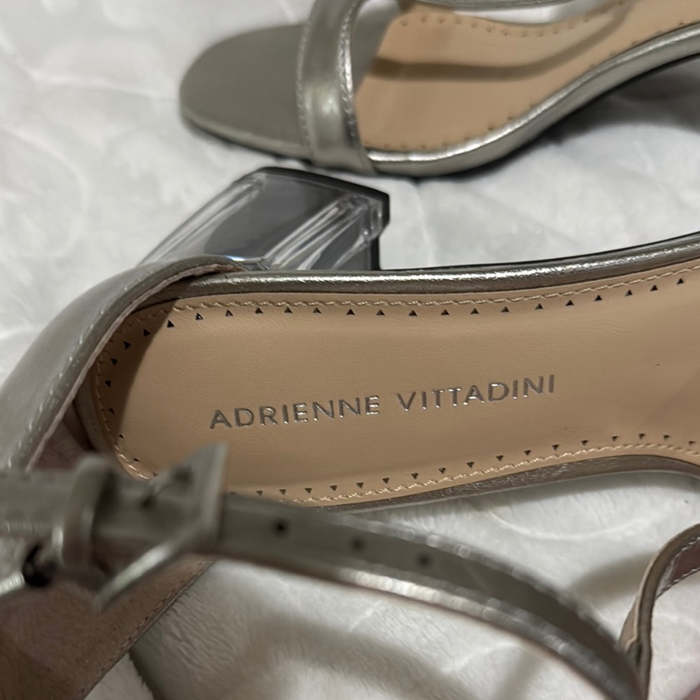 Adrienne Vittadini Silver Heels with Ankle Strap and Transparent Block Heel - Picture 2 of 6